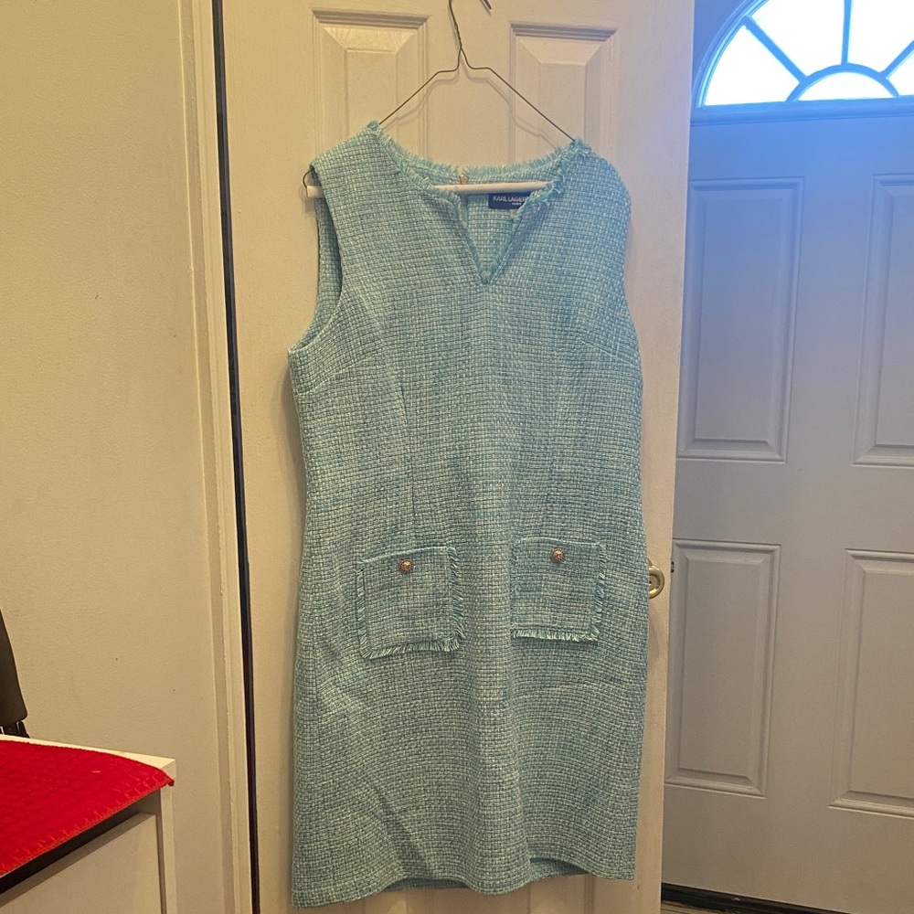 Karl Lagerfeld Turquoise Tweed Dress